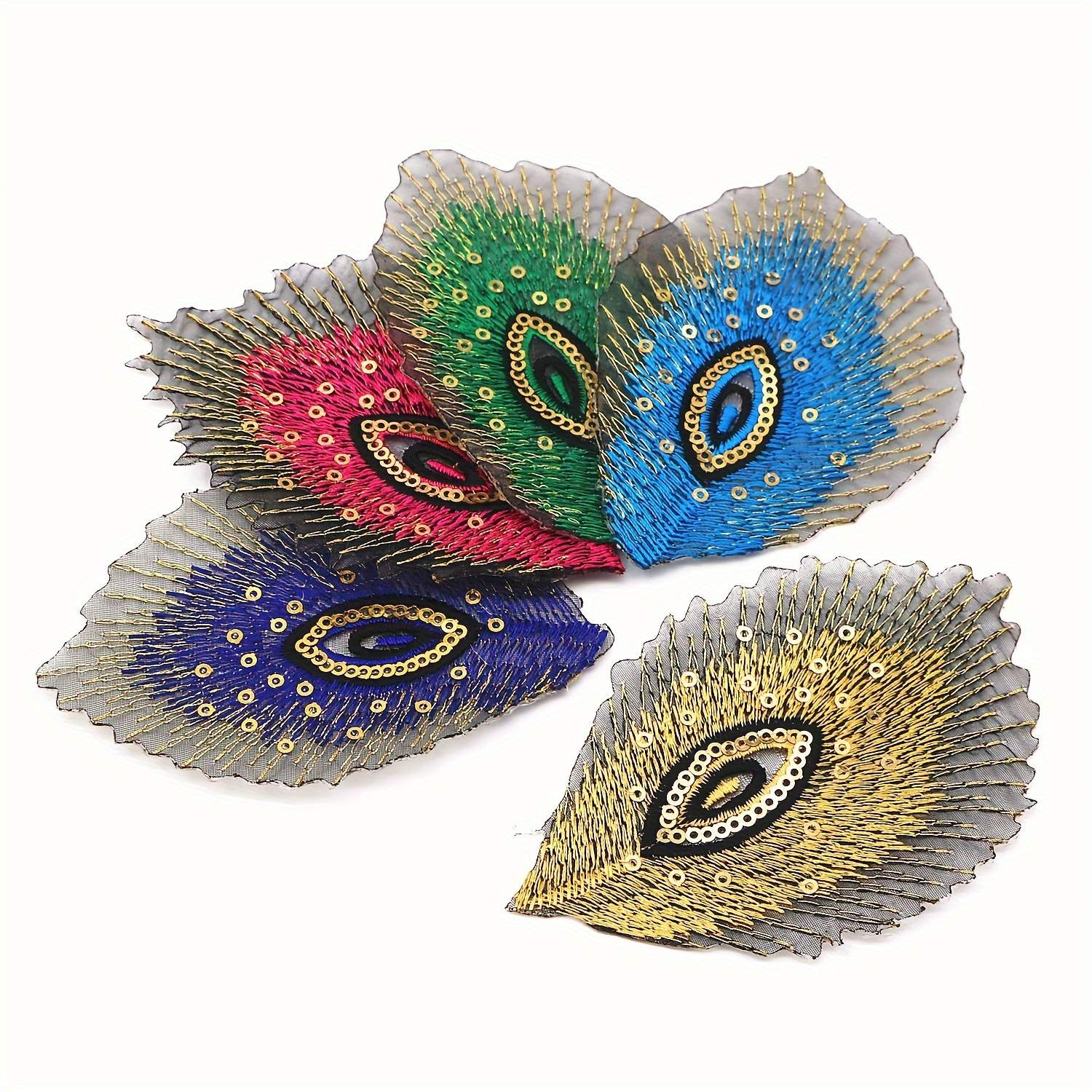 

5pcs Peacock Feather Embroidered Patches, Iron-on/sew-on Appliqués For Clothing And Accessories, Diy Craft Embellishments - Assorted Colors