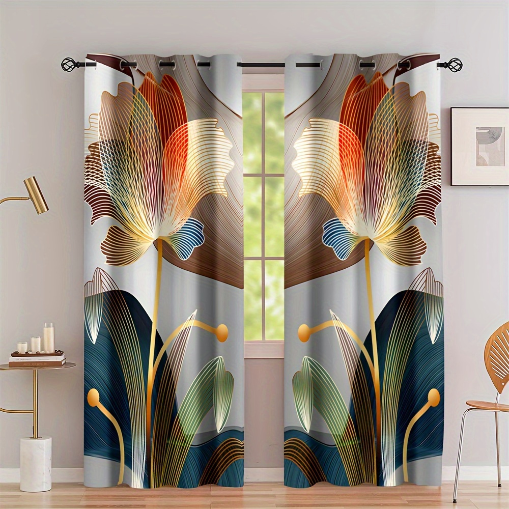 

2pcs Style Abstract Floral Modern Curtains, Polyester Brushed Fabric, Semi-transparent, Artistic Leaf Pattern, Fade-resistant, Weave, Machine Washable, With No-lining For Living Room Bedroom Decor