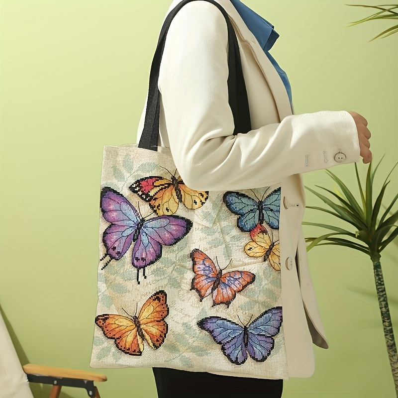 

Colorful Butterfly Print Tote Bag, Large Capacity Reusable And Durable, Casual Shoulder Beach Bag, Fashionable Shopping Handbag For Women