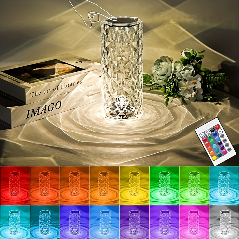 

Crystal Lamp 16 Color Changing Rgb Night Light Touch Lamp Usb Romantic Led Rose Diamond Table Lamps For Living Room Christmas Lamp Decor, Remote & Touch Control