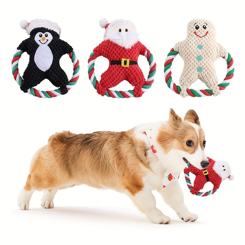 

Christmas-themed Plush Dog Toy With - Chew Ring For Medium Breeds, Interactive Accessory