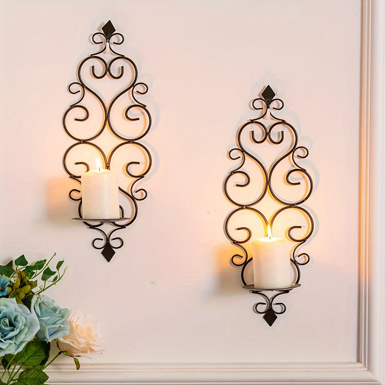 

2pcs Black Metal Wall-mounted - Foldable, Paint-finished Hanging Candle Holders For Home Decor & Weddings