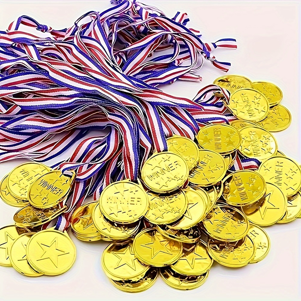 

50- Plastic Winner Medals Patriotic Ribbons - For , , , No Required