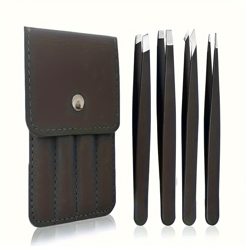 

4pcs Tweezers Set - Professional Stainless Steel Tweezers For Eyebrows - Great Precision For Facial Hair, Splinter And Ingrown Hair Removal With Storage Bag, Suitable For Men And Women