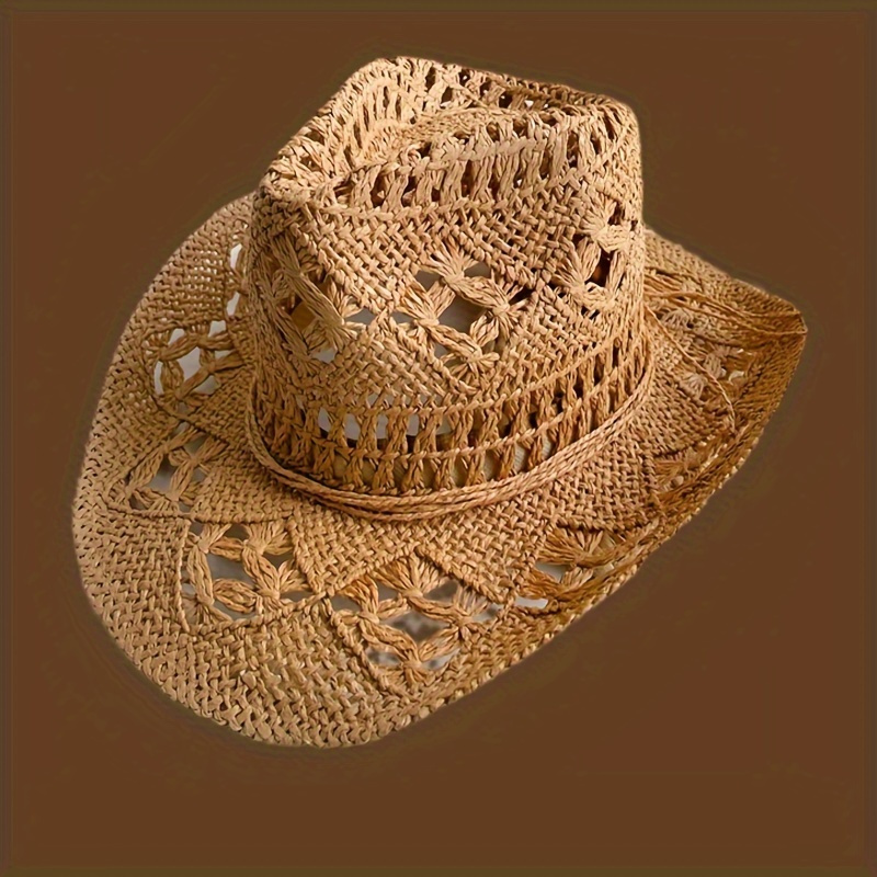 Black Cowboy Hat for Men Outdoor Sun Protection Wide Brim Straw