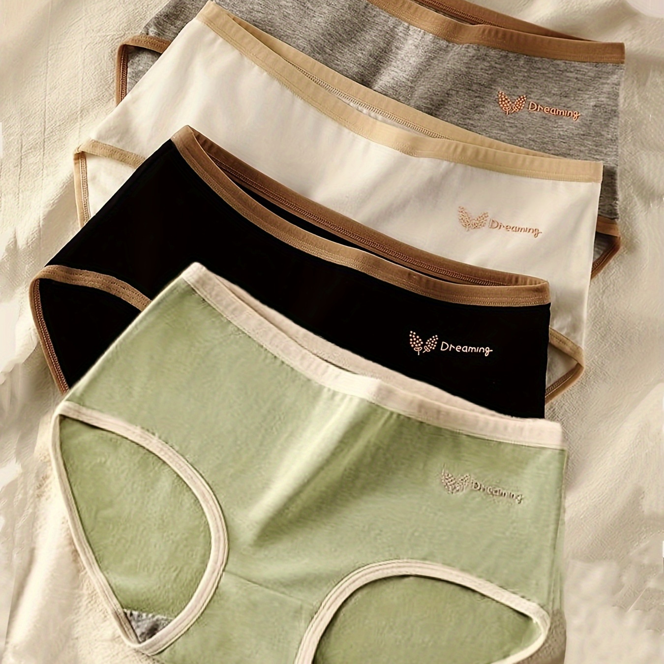 

4pcs Contrast Trim Briefs, Soft & Comfy Stretchy Intimates Panties, Women's Lingerie & Underwear