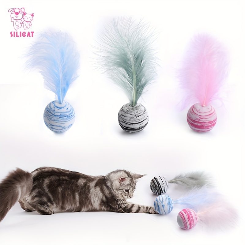 Cat Toys Crystal Wand Stick with Feather Tassel Cat Pom Pom Balls Built-in  Bell