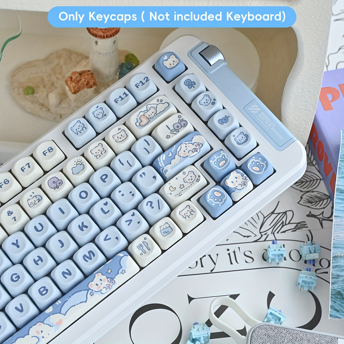 

132-key Ice Cream Bear Theme Pbt Keycaps Set, Cartoon Style, Moa Profile, Dye-sublimation Technique, Compatible With 61/87/96/98/104/108 Key Layouts (keycaps Only, Keyboard Not Included)
