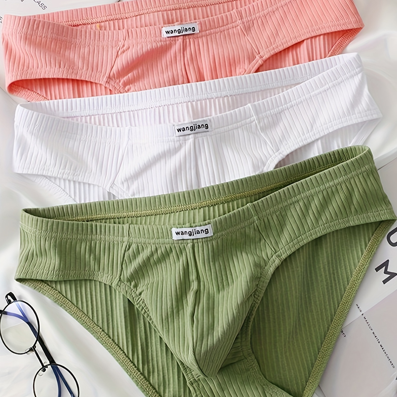 

3pcs Autumn And Winter New Solid Color Men's Briefs Threaded Cotton Gunshot Separation U Convex Breathable Simple Multicolor Briefs