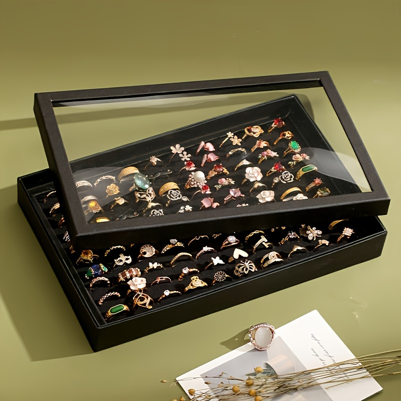 

100-slot Ring Display Case, Plastic Jewelry Organizer Box, Transparent Lid Holder For Rings And Earrings, Jewelry Storage Tray Showcase