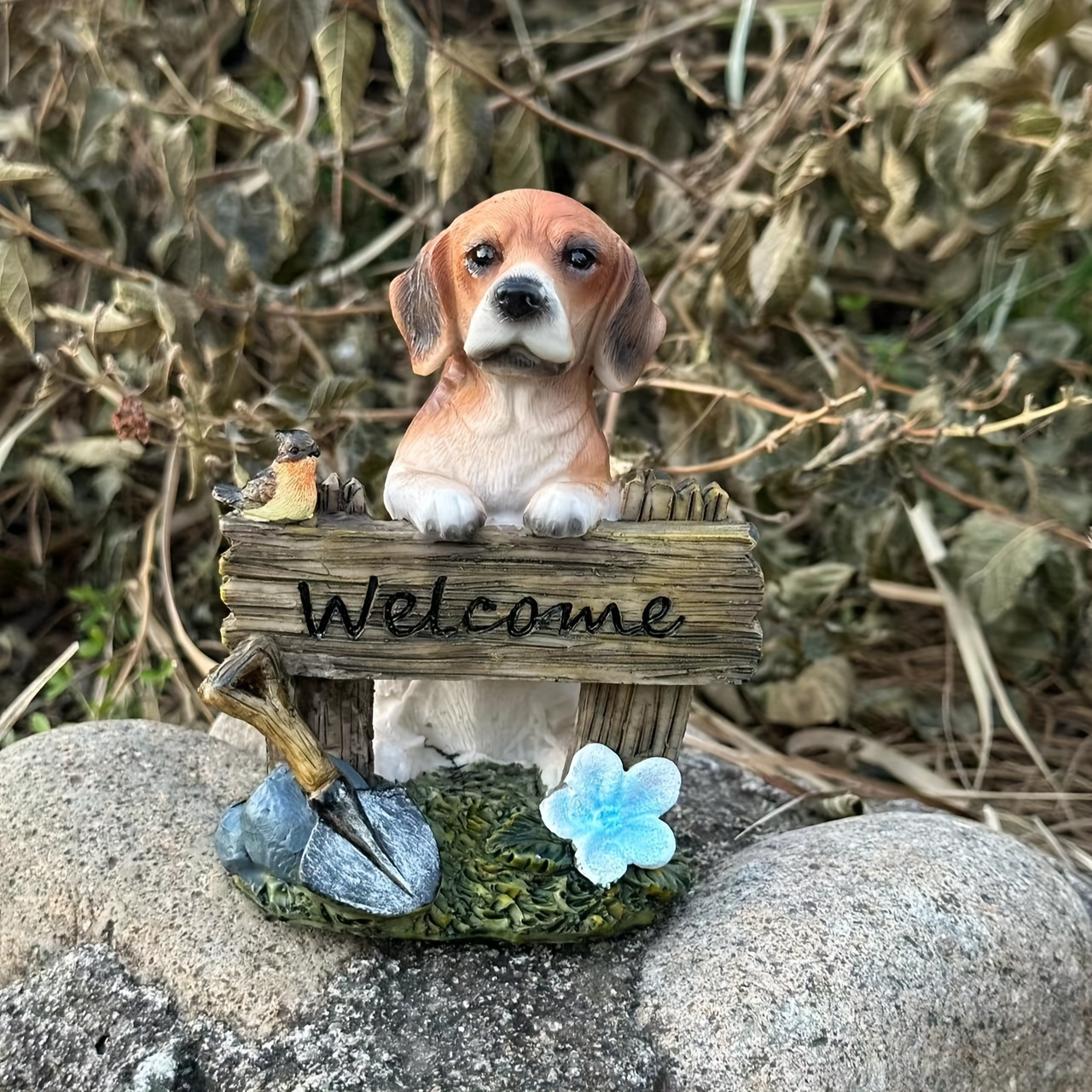 

1pc Rustic Resin Beagle Welcome Sign, 15cm X 10cm, 3d Dog Garden Statue, American Style Outdoor Animal Sculpture, Festive Home Entrance Decor