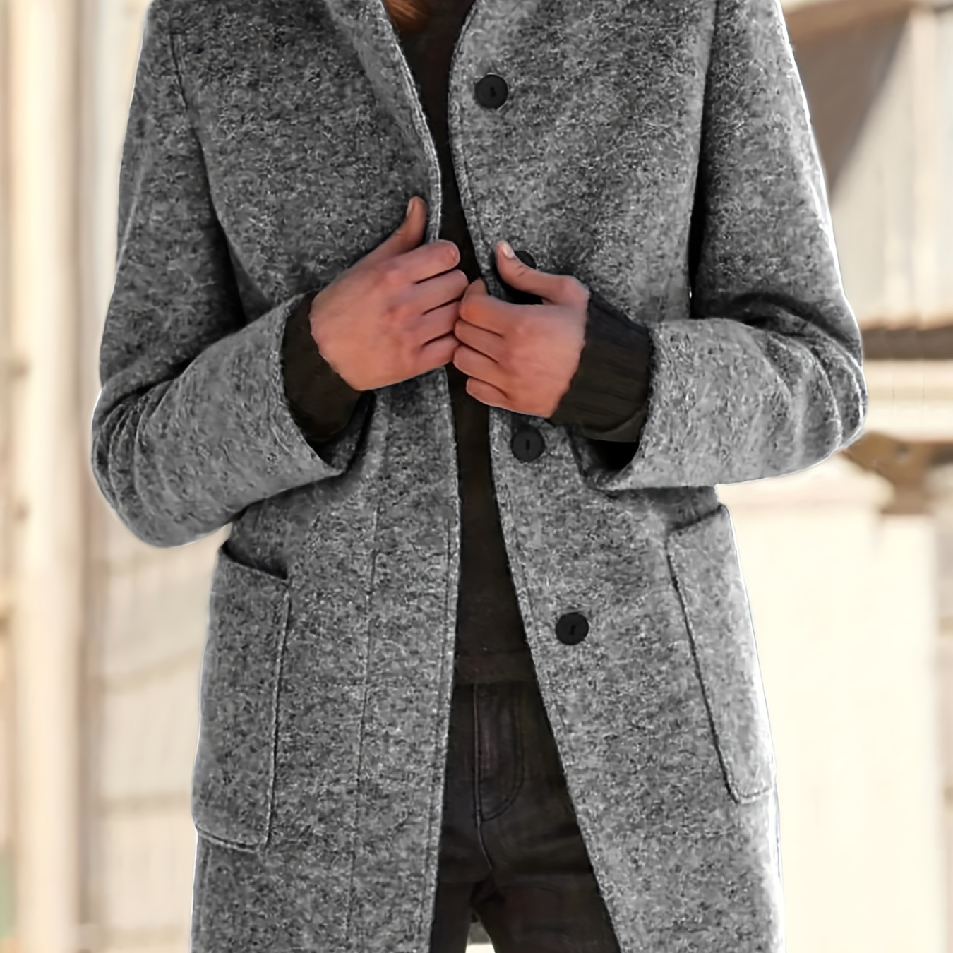 

's Long Button , Non-stretch , Fully Lined, Outerwear - Middle