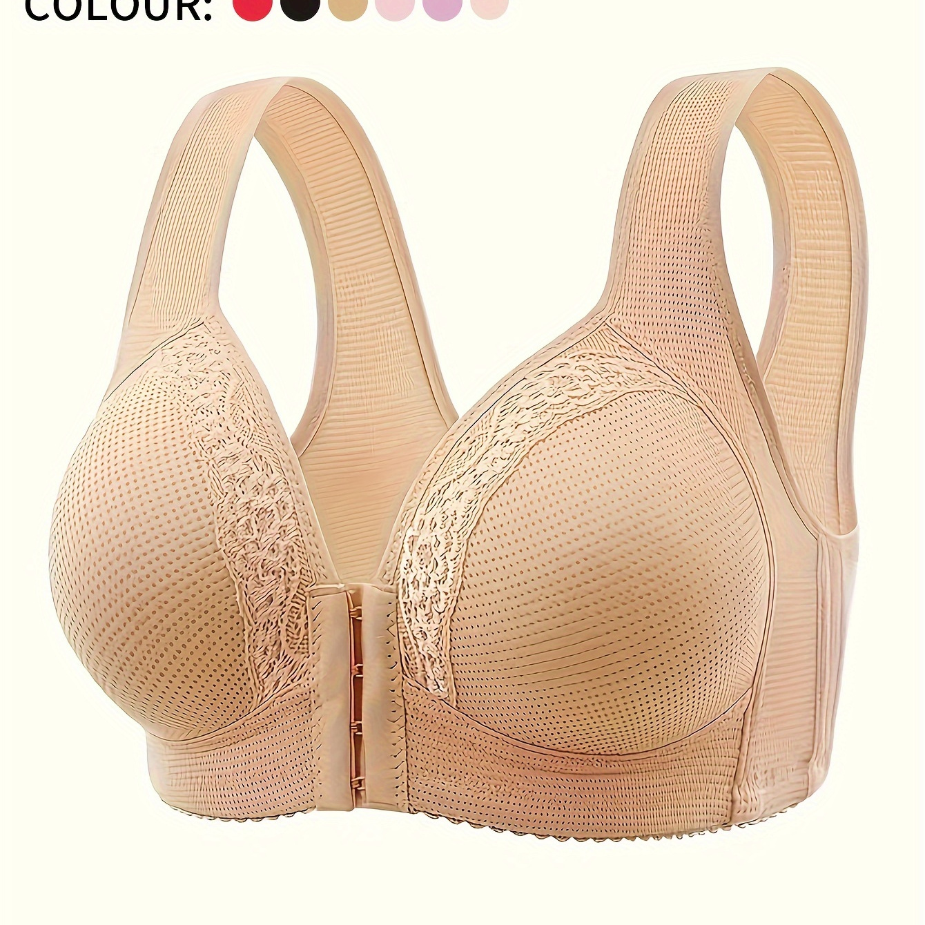 

Front Buckle Wireless Bra, Comfy & Breathable Full Coverage Bra, Women's Lingerie & Underwear