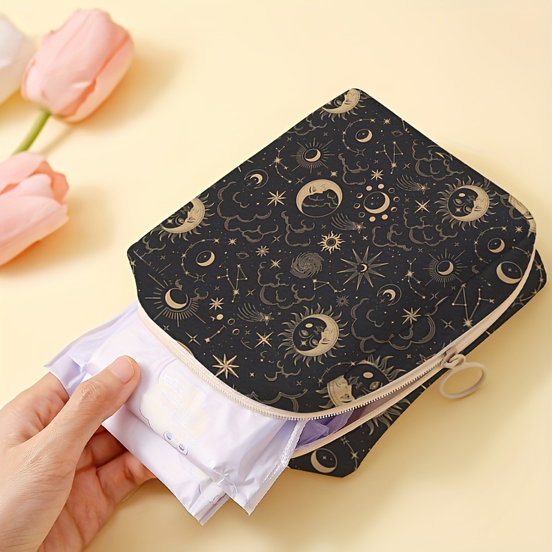 

Starry Sky Moon And Star Print Sanitary Napkin Pads Storage Bag, Nylon Tampon Storage Bag, Mini Zipper Period Pouch, Coin Purse