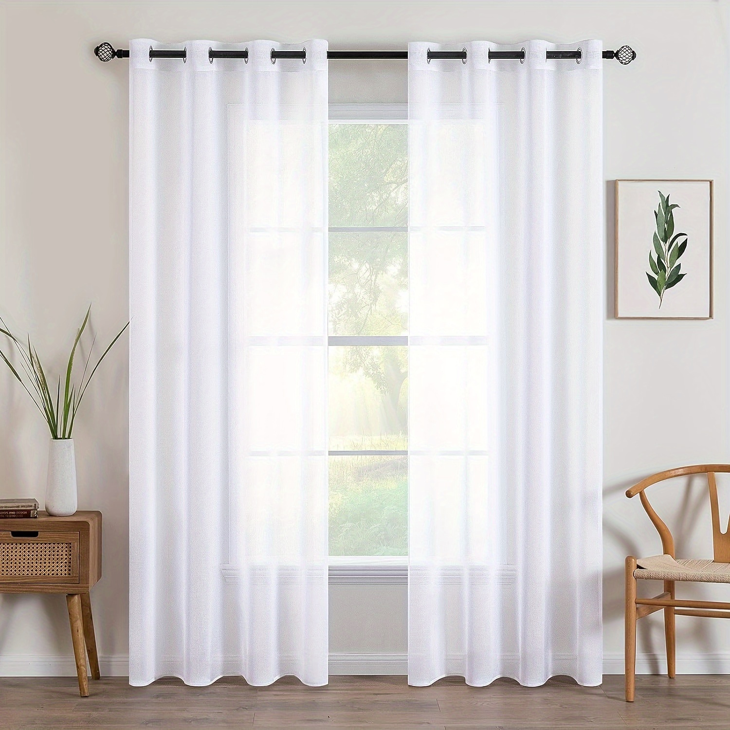 

2 Panels White Semi-sheer Curtains With Grommet Top Soft Voile Tulle Window Drapes For Living Room, Bedroom, And Kitchen Office Home Decor
