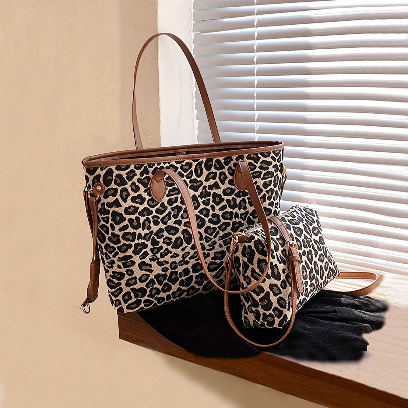 

2pcs Trendy Leopard Print Tote Bag Set, Large Capacity Shoulder Bag & Crossbody Bag, Perfect All-match Underarm Bag For Commuting