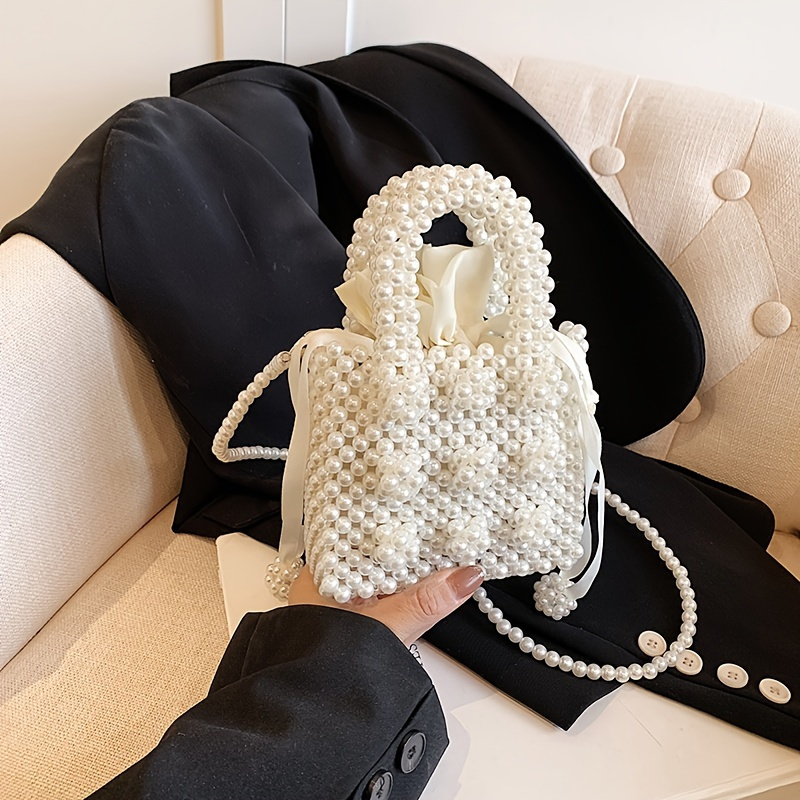 

Elegant Mini Faux Pearl Beaded Handbag, Fashion Women's Crossbody Small Bag, Plastic Material Evening Prom Purse