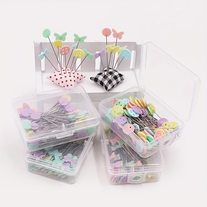 

100pcs Flower-shaped Head Pins - Multipurpose Sewing & Embroidery Positioning Needles With Clear Storage Box, Ideal For Diy Crafts And Patchwork, Sewing Supplies Accessories