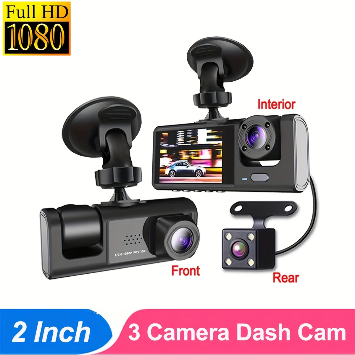 3 Channel 4K Dash Cam Front Rear Inside, Dash Camera for Cars, Car  Dashboard Camera Recorder with 2” IPS Screen, 24h Parking Mode, Loop  Record