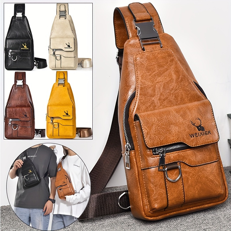 

Vintage Multi-pocket Chest Bag, Casual All-match Solid Color Crossbody Bag, Perfect Outdoor Sling Bag