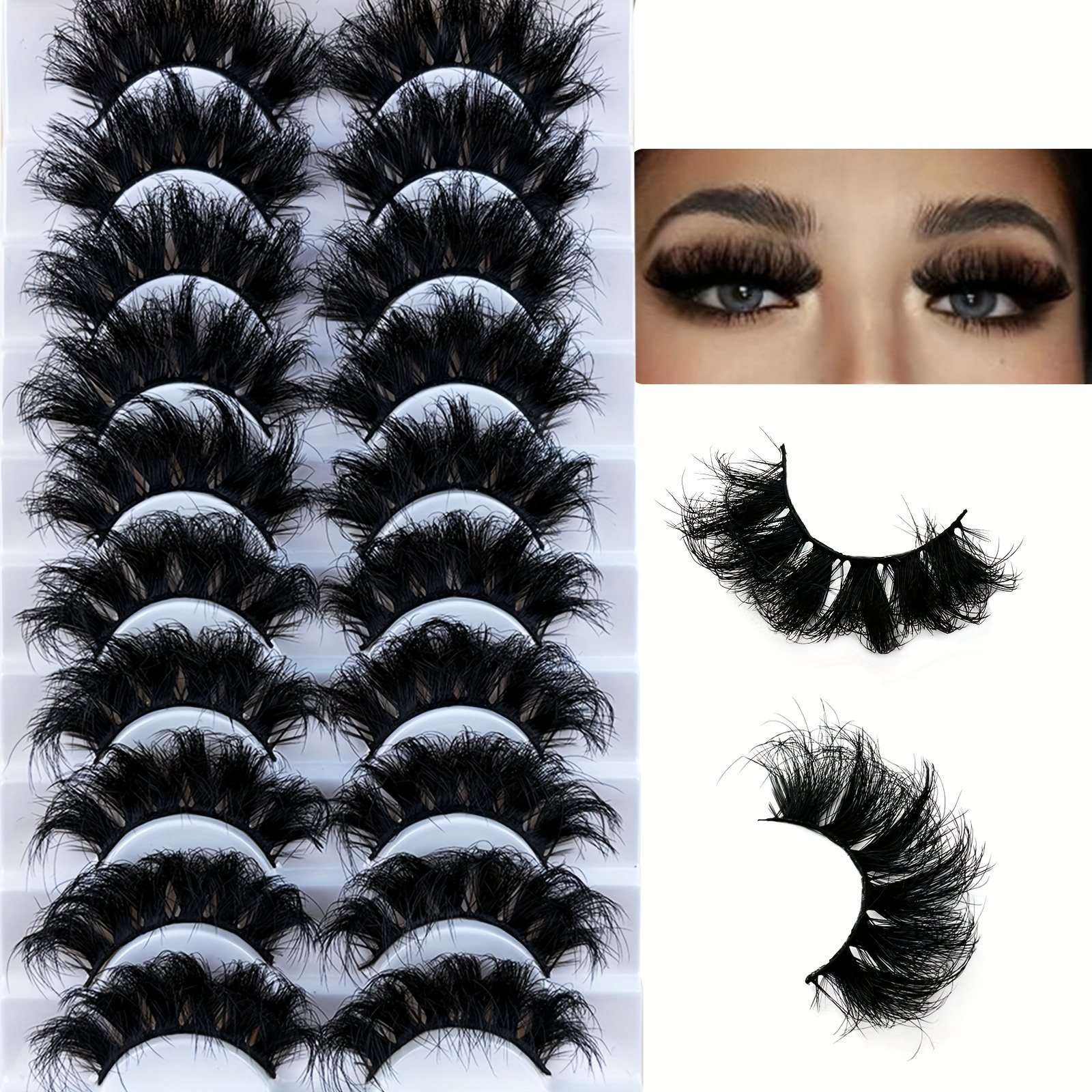 

10 Pairs Of False Eyelashes, Thick Cross Fluffy Russian Strip Curly D Daily Makeup Eye Lashes Extension, Dramatic Look