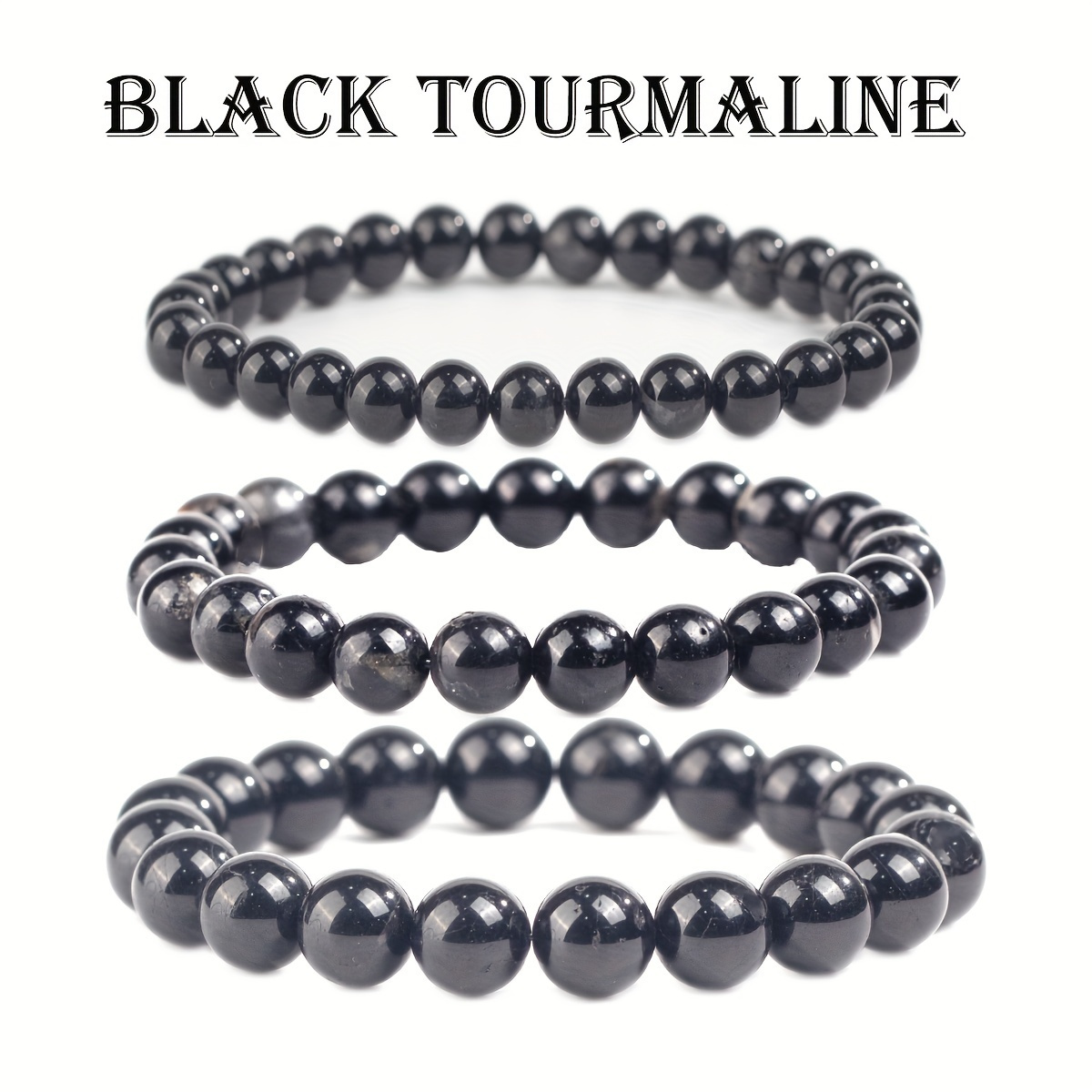 

1pc Natural Black Tourmaline Beaded 6mm-10mm Cool Bracelet, Unisex Holiday Gift To Friend