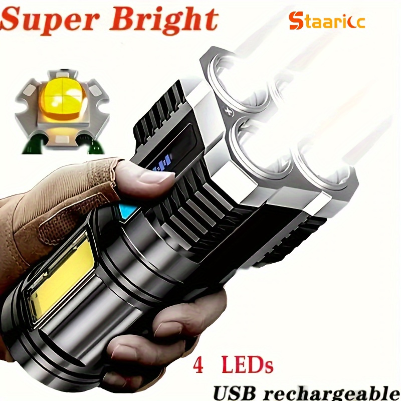 

1pc Led Flashlight, Usb Rechargeable Led Flashlight With Cob Side Light, Powerful With 4 Modes, For Camping And Outdoor Activities, Bright, Durable, And Convenient