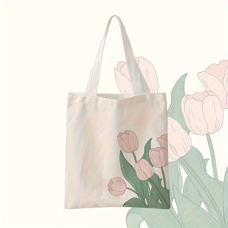 

Tulip Pattern Tote Bag, Large Capacity Shoulder Bag, Casual Handbag For Commuting & School, And Shopping