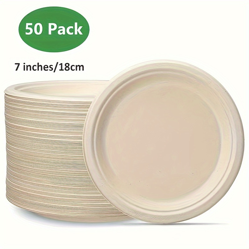 

50pcs, 7-inch Paper Trays, Disposable Bagasse Board, Disposable Meal Tray, Enon Leachable Plate Made Of Sugarcane Fiber, For Home Gathering Party Wedding Picnic, Party Supplies, Tableware Accessories