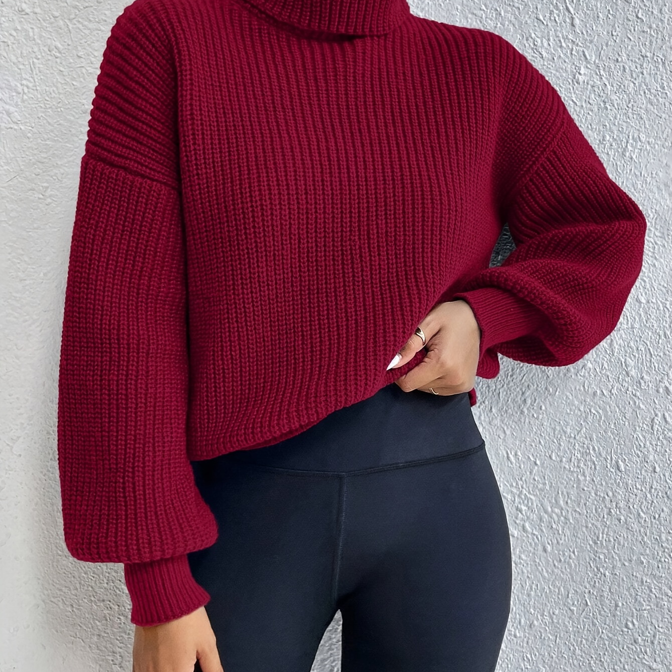 

Women's Elegant High-neck Turtleneck Sweater, Solid Color Knit Pullover, Autumn/winter Fashion, Cozy Knit Style, No Detail, Women's Sweater