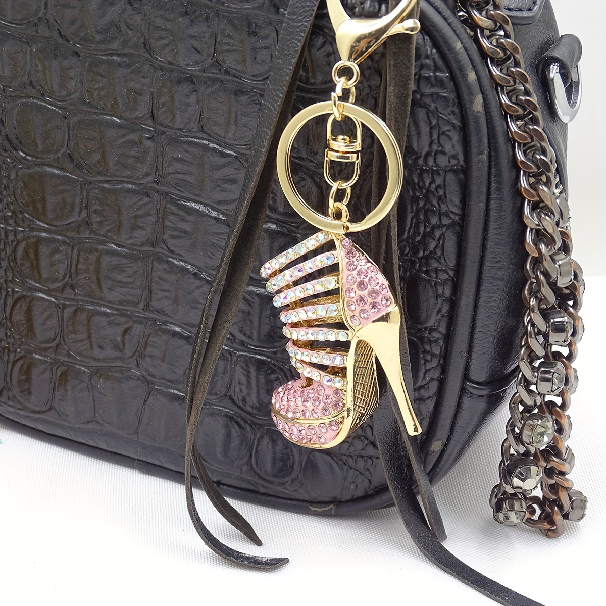 

Bling Rhinestone High Heel Keychain Cute Alloy Key Chain Ring Bag Backpack Charm Car Hanging Pendant Women Daily Uses Gift