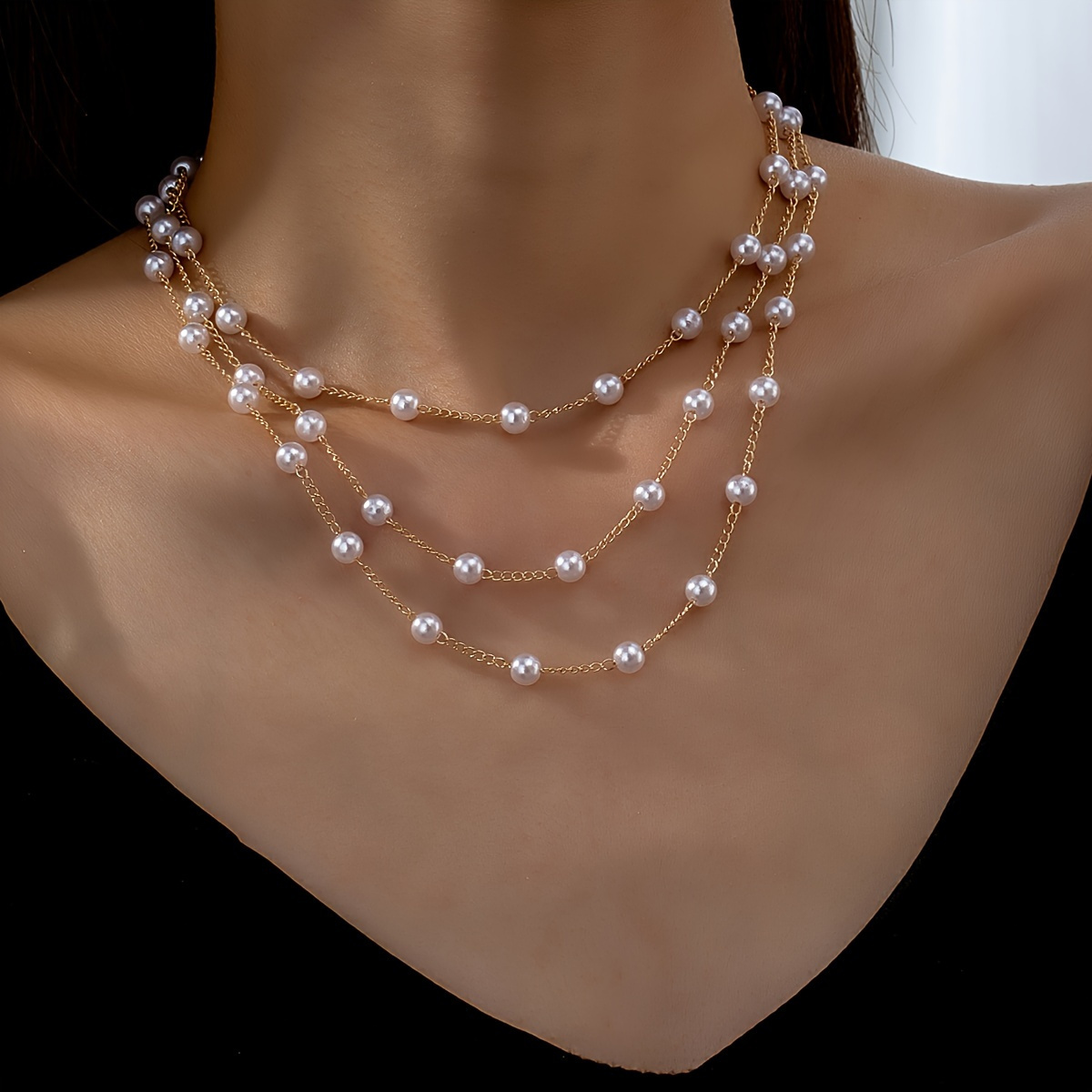 

Luxury Sexy Artificial Crystal Mosaic Necklace, Multiple Layers, Pearl, For Daily Occasion