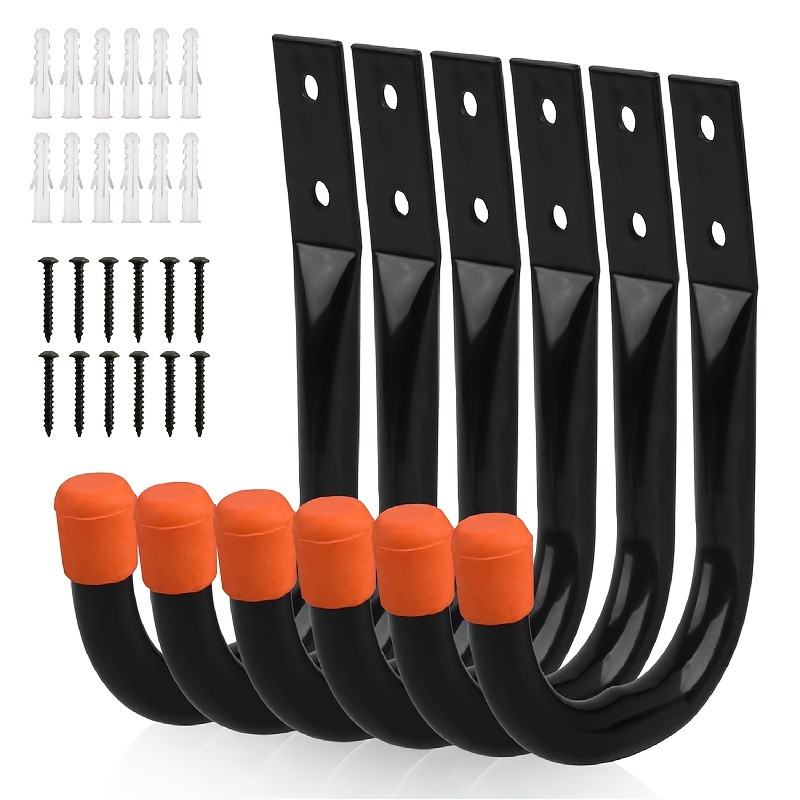 

1 Set Of 6 Hooks, With Screws, Garage Heavy Duty Hooks, For Hanging Bicycles, Garage Heavy Object Storage Hanging Hooks