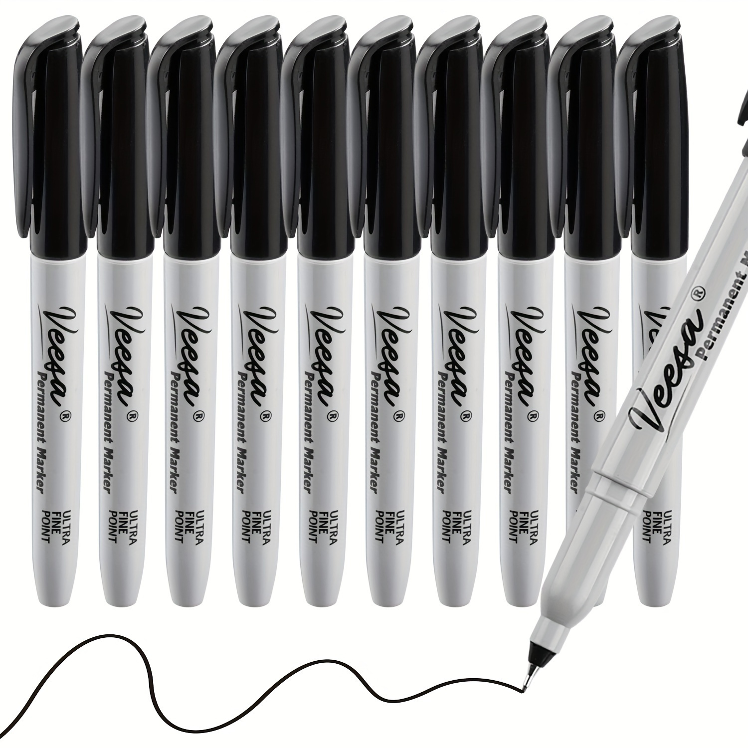 

10pcs Black Ultra Fine Point Permanent Markers Waterproof Fade-resistant Quick Drying For Writing Office School Home
