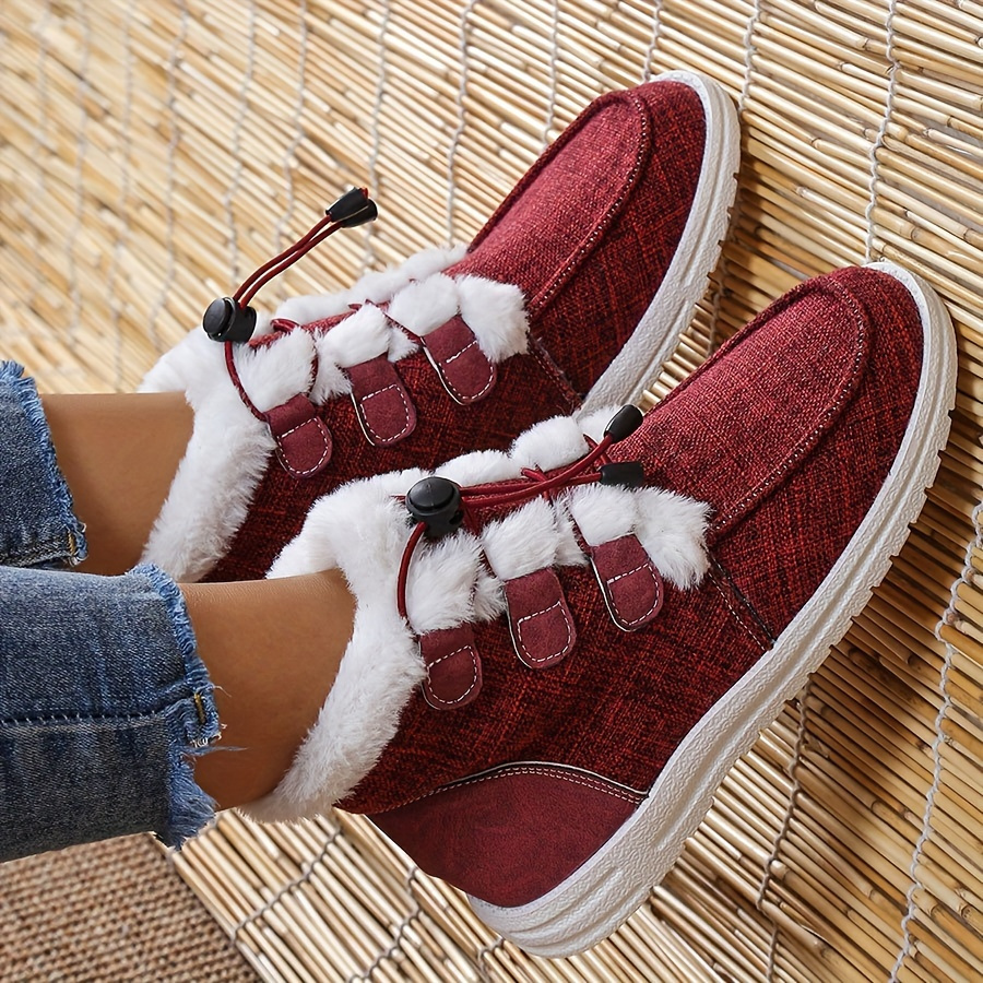 

Women's High Top Canvas Shoes, Casual Lace Up Plush Lined Shoes, Comfortable Winter Shoes