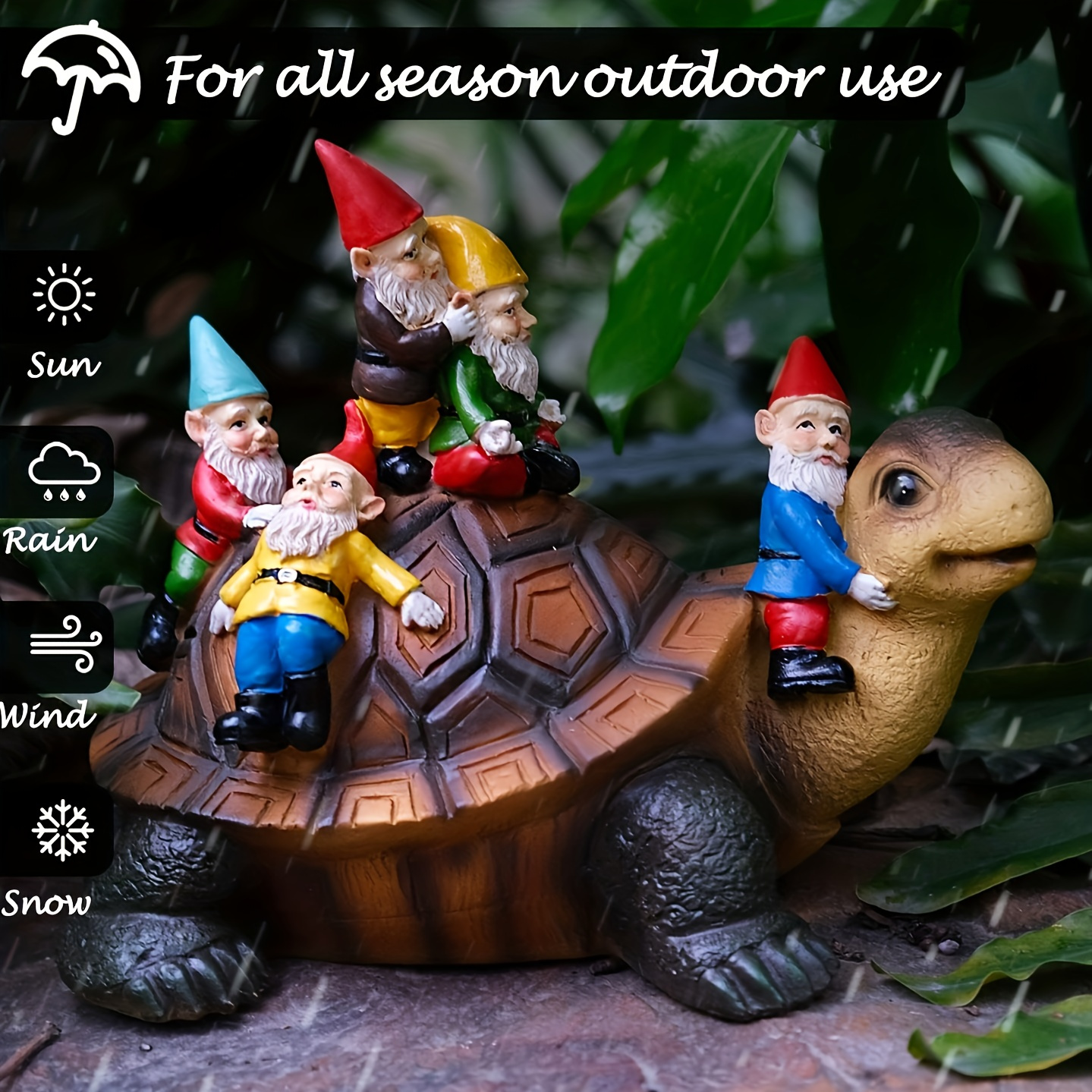 

1pc, Rustic Resin Gnome Turtle Figurine, Creative Indoor Home Living Room Kitchen Office Decor, Charming 3d Garden Gnomes On Turtle, Festive Whimsical Sculpture