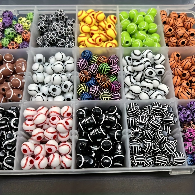 

50pcs Sports, Rugby, Tennis, Basketball, Football, Volleyball Beads Spacer Beads Acrylic Beads Suitable For Diy Bracelets, Necklaces, Crafts, Jewelry Making Supplies