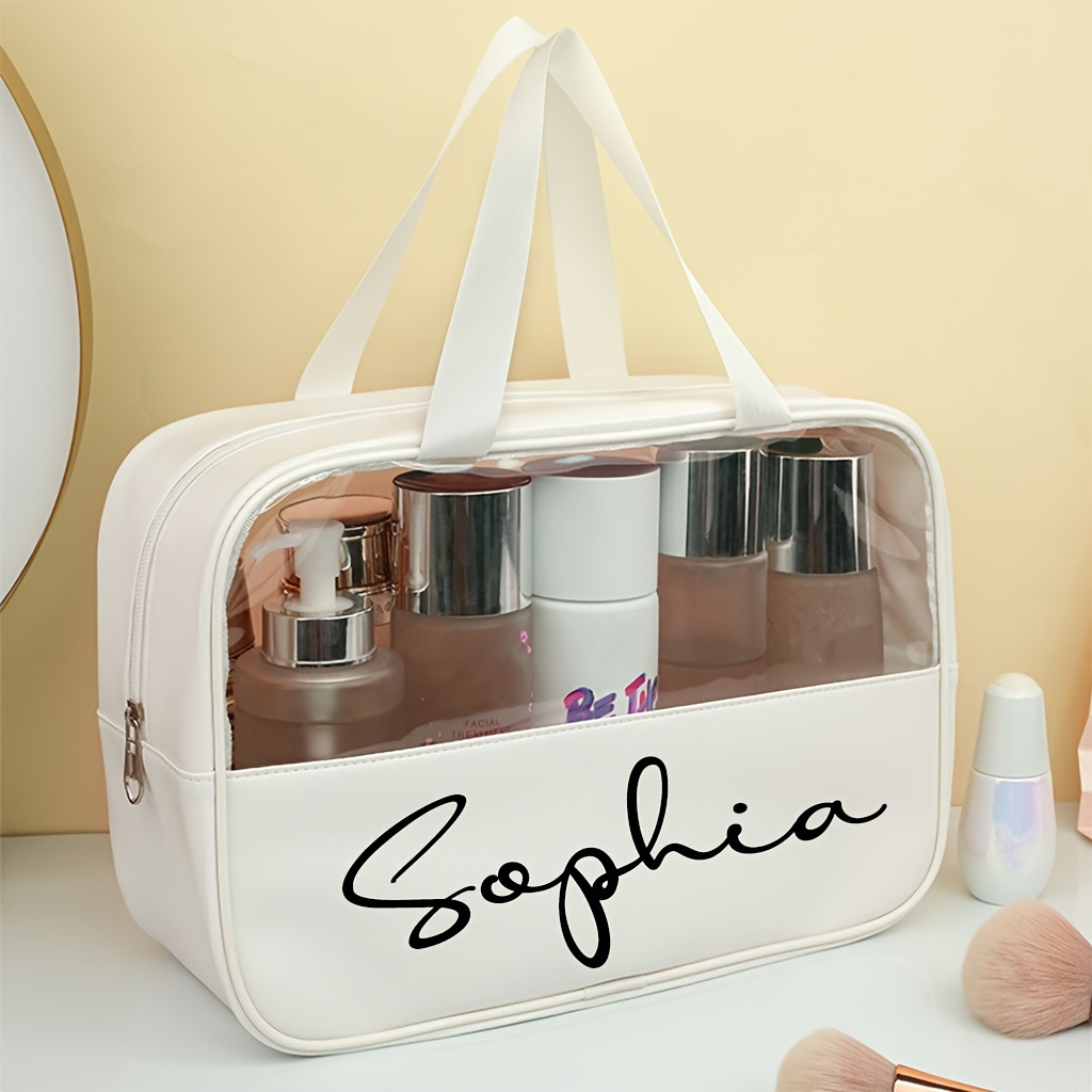 

Personalized White Pu Cosmetic Bag With Custom Name - Minimalist Zippered Makeup Organizer, Ideal For Bridesmaids Proposals, Bridal Shower, Birthday, Anniversary, Day, Christmas Gift - 1pc