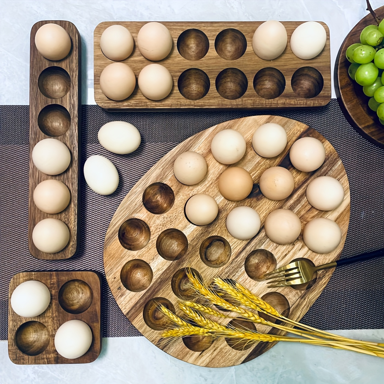 

1pc Multifunctional Acacia Wooden Egg Holder, Reusable Egg Storage Rack With Multiple Holes, Basket-kitchen Cooking Organizer With Lid, For Eggs, Kitchen Supplies