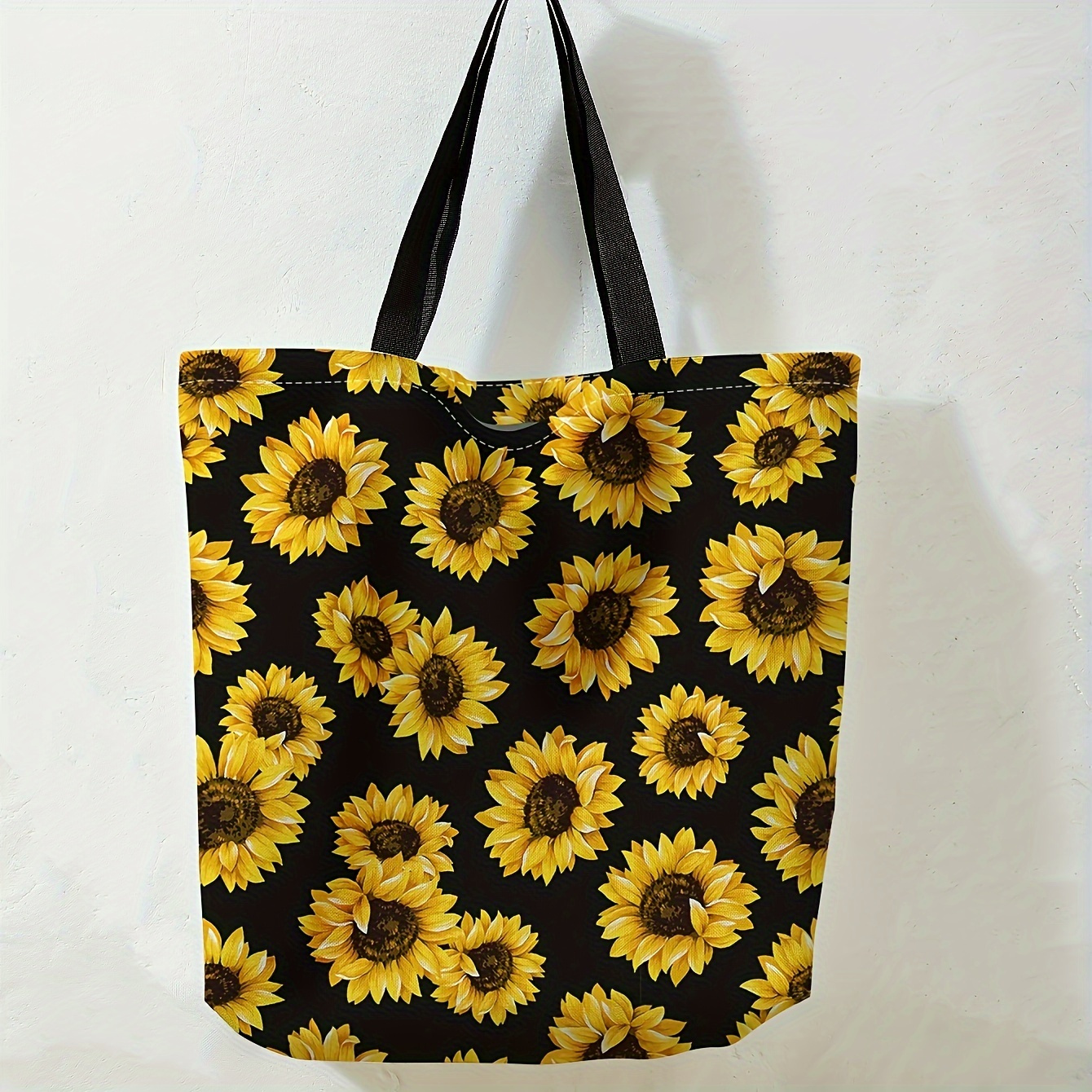 

Leisure Travel Beach Bag, Sunflower Pattern Tote Bag, Aesthetic School Shoulder Bag, Lightweight Grocery Shopping Bag