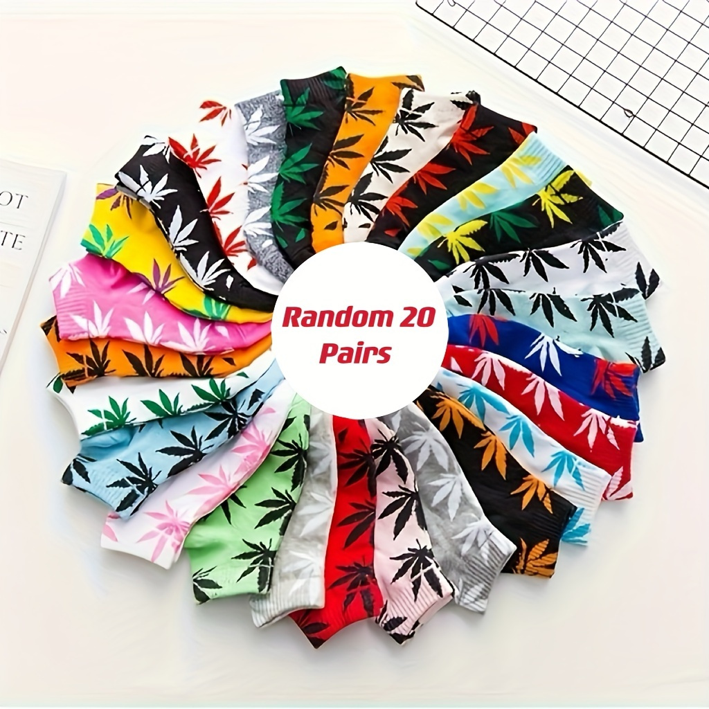 

20 Pairs Maple Leaf Print Socks, Casual & Sports No Show Ankle Socks, Women's Stockings & Hosiery