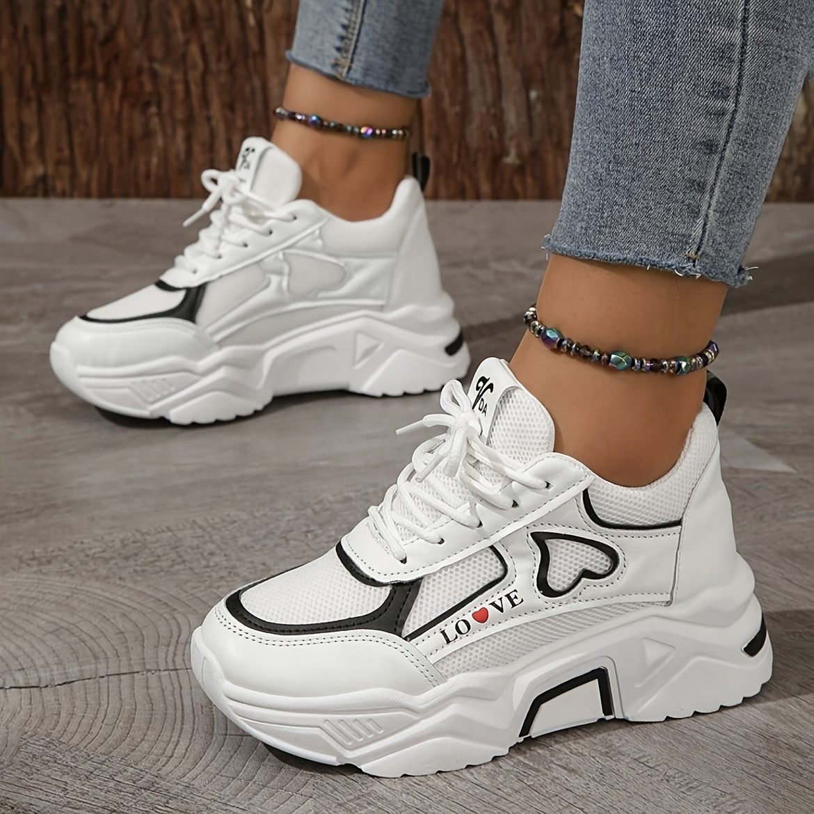 

Women's Fashion Chunky Platform Sneakers Casual Lace-up Low Top Fabric Sneakers With Breathable Mesh And Rubber Sole - All-season Comfort Sports Shoes With Simple Design