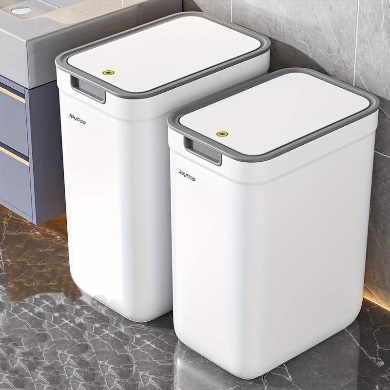 

Lot de 2 Poubelles Étroites en Plastique avec Couvercles, Grande Capacité (3.4Gal/2.7Gal), Conception counter-Odeur, Ouverture Facile par Appui - Essentiel pour le Rangement à la Maison