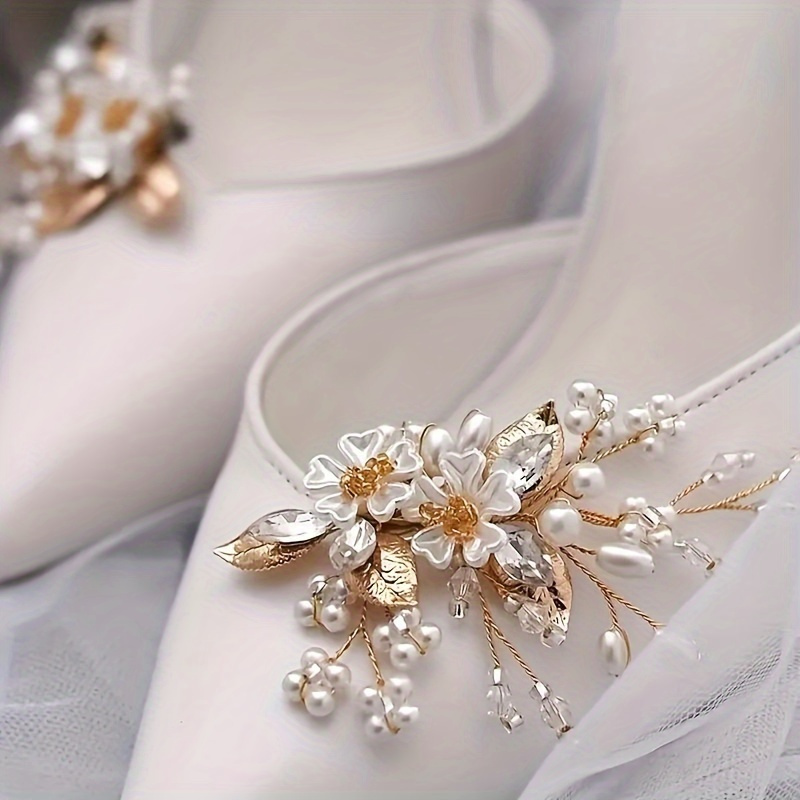 

Elegant Bridal Shoe Clips, 1pc Pearl And Rhinestone Floral Wedding Shoe Accessories, Removable Diy Decoration For Heels And Flats