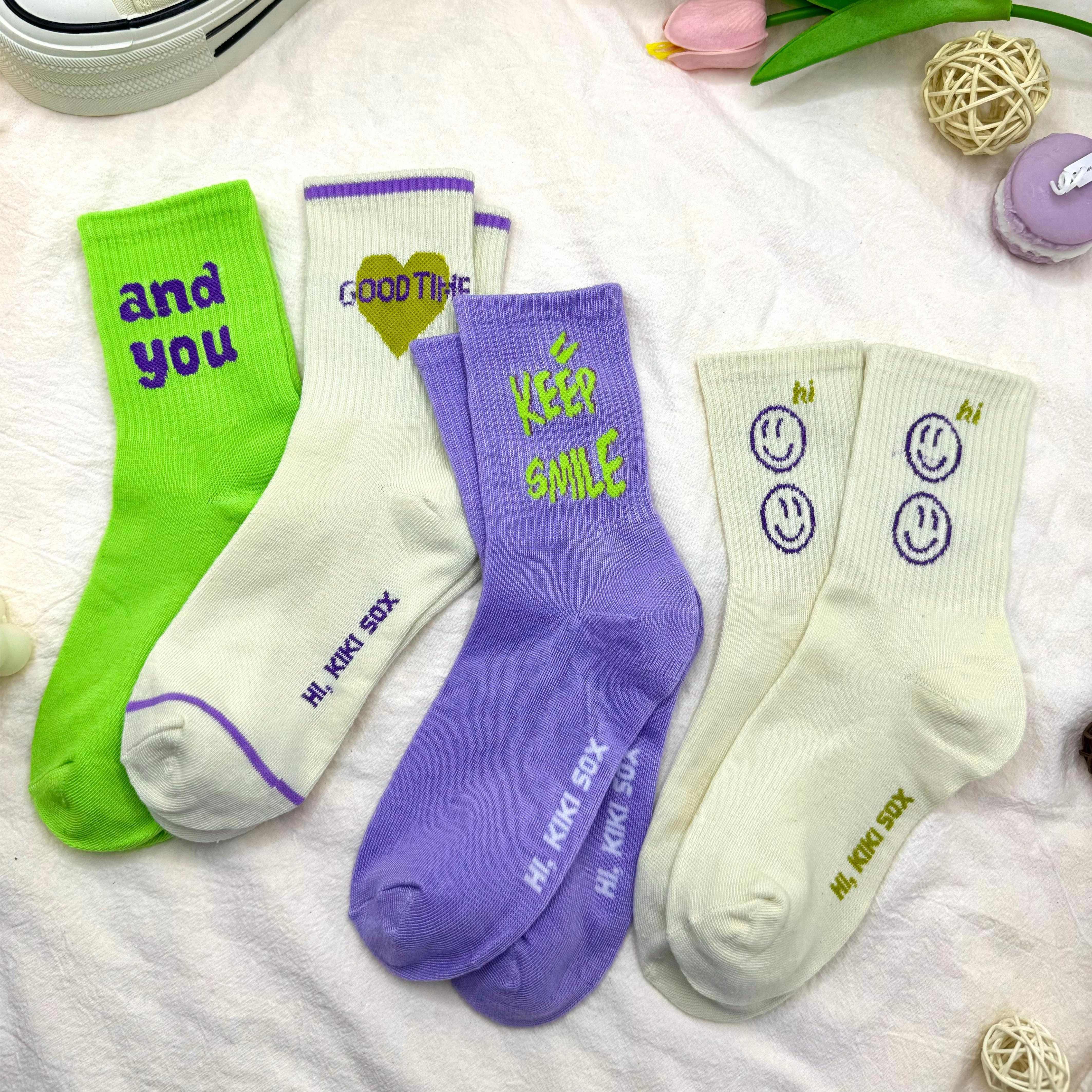 

4 Pairs Letter Graphic Socks, Street Style Skateboard Mid Tube Socks, Women's Stockings & Hosiery