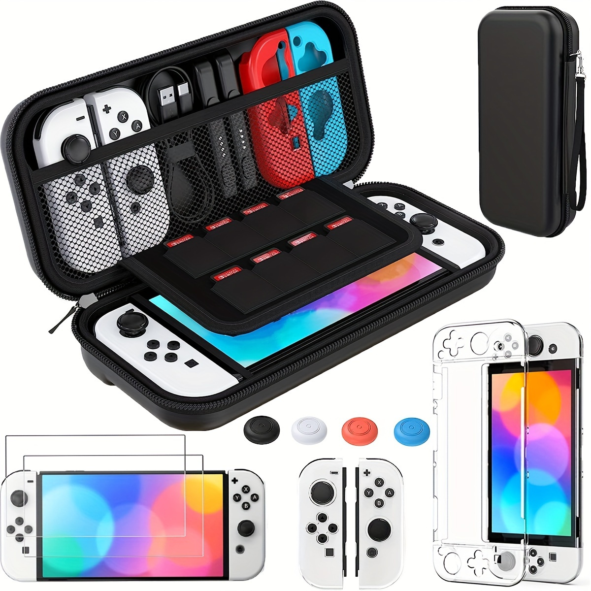 

Switch Oled Case Compatible With Switch Oled Model 2021, 9 In 1 Accessories For Switch Oled Model With Dockable Protective Case, Hd Screen Protector And 4 Pcs Thumb Grip Caps Accessories
