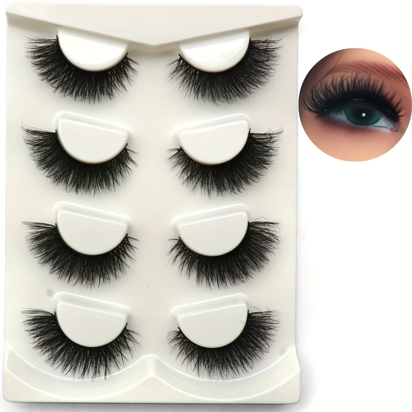 

4 Pairs Fake Eyelashes Thick Curling 18mm Fluffy Wispy False Eyelashes Cross Fluffy Dramatic Look Full Strip Cat Eye False Eyelashes