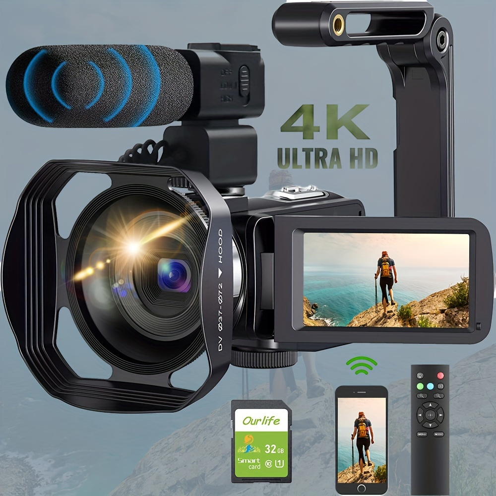 4K 60FPS Caméra, Zoom Numérique 16x, Écran Tactile 3 Pouces, WiFi