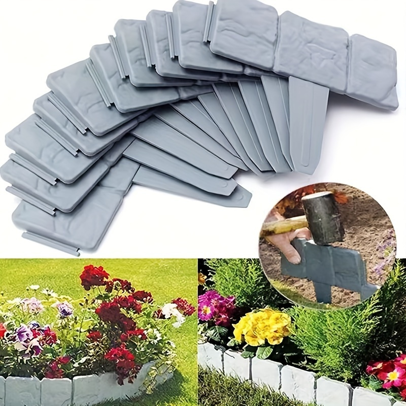 

5pcs, Plastic Fence Imitation Stone Lawn Plastic Fence Yard Flowerbed Vegetable Garden Fence Garden Decoration Anti-corrosion Rail Sheet