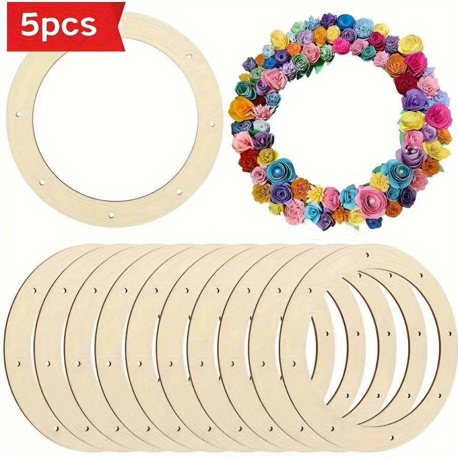 

5pcs Wooden Wreath For Diy Crafts - Hanging Decorative Ornaments For , 's Day, Easter - Manufactured Wood - Decor